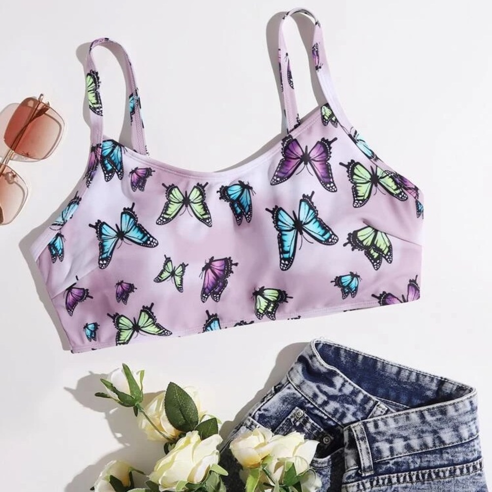 NWOT SHEIN Mulitcolor Butterfly Bikini Top